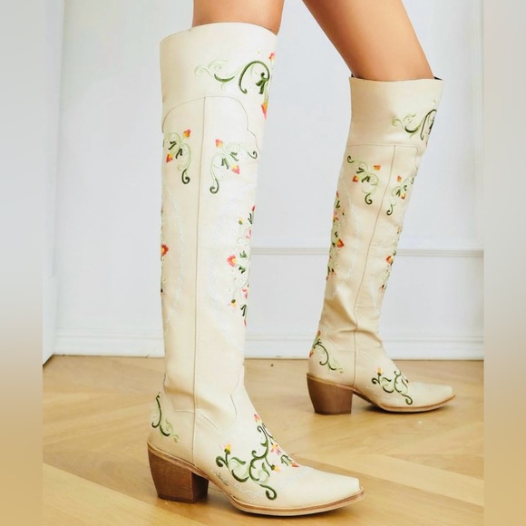 Shoes - FLORESITA Floral Embroidered Over the Knee Boots